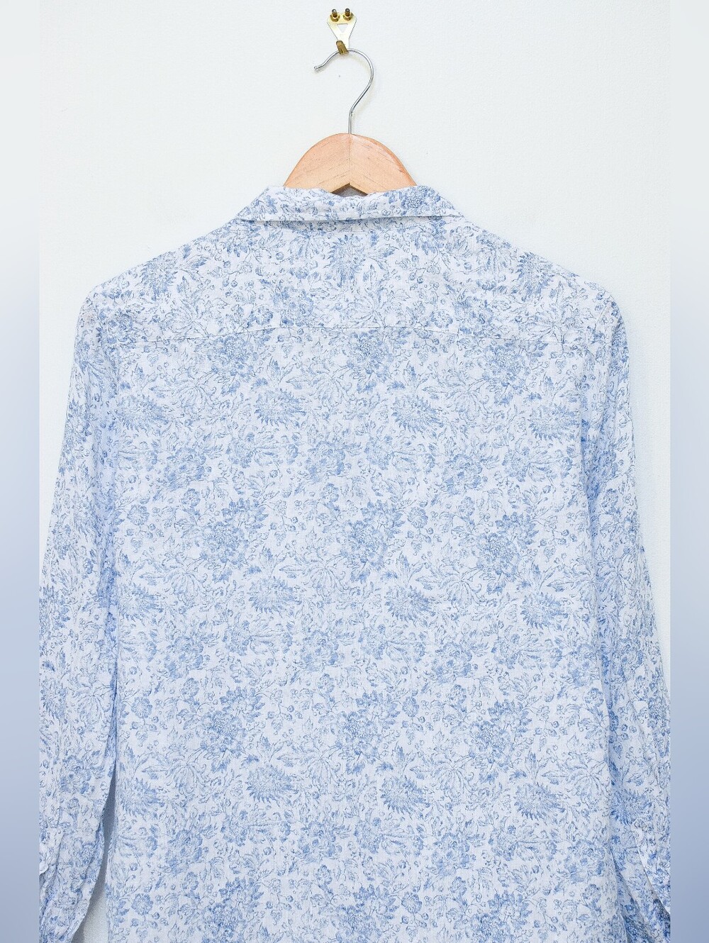 Frank & Eileen Mary Shirt Dress Linen Floral Blue White Size XS Coastal Heritage - Picture 8 of 15